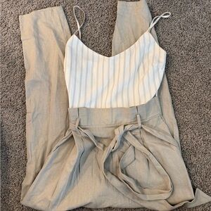 Leith Cream and Tan Striped Jumpsuit